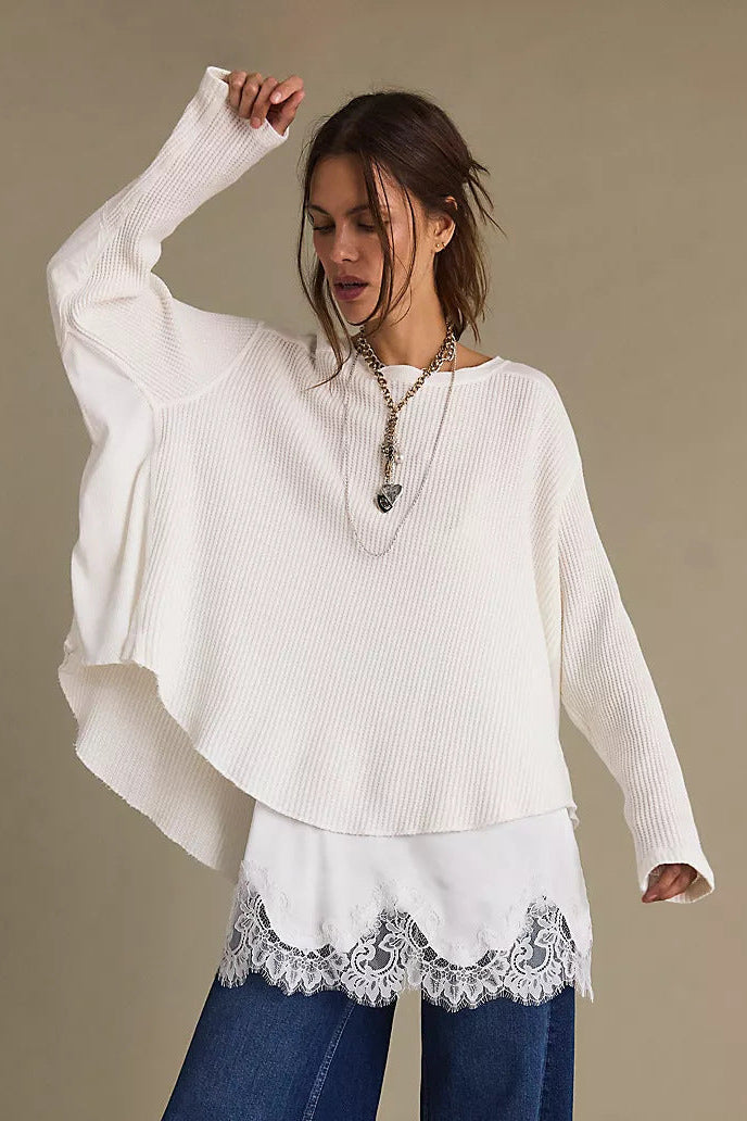 Women's Oversized Waffle Knit Sweater in White