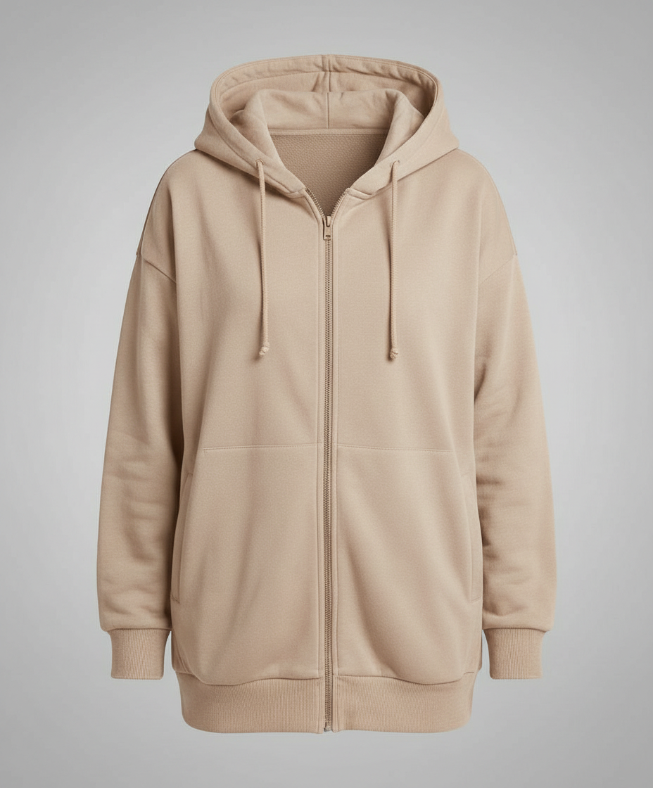 Women's Oversized Zip Hoodie in Beige