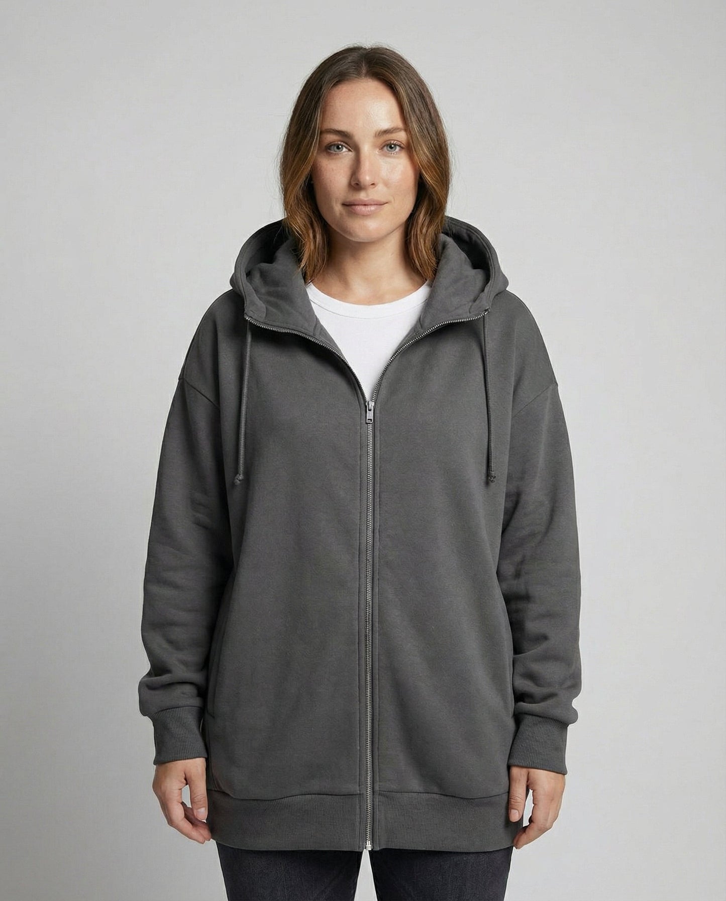 Women's Oversized Zip Hoodie in Grey
