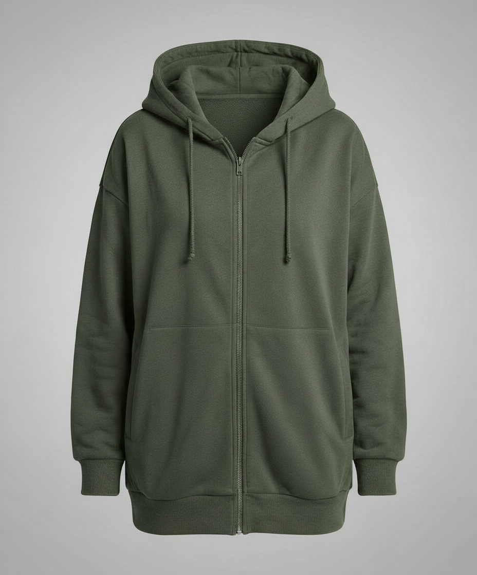 Women's Oversized Zip Up Hoodie in Green