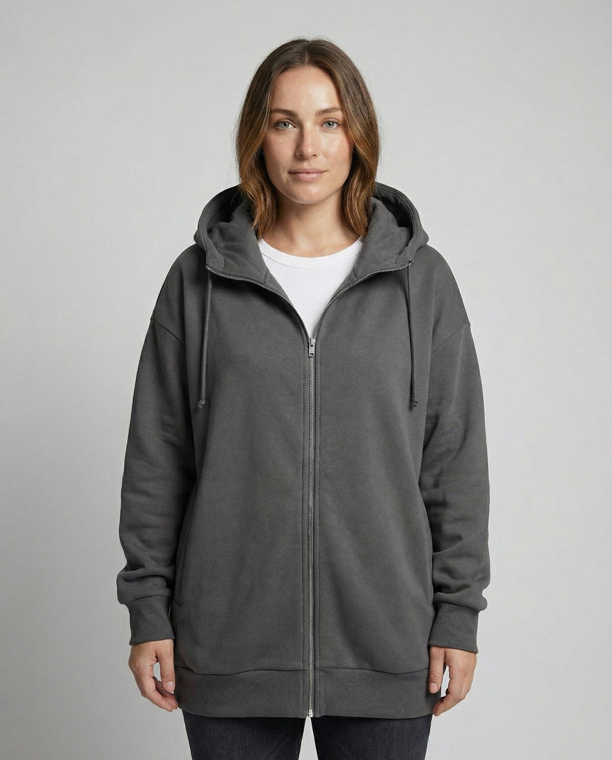 Women's Oversized Zip Up Hoodie in Grey
