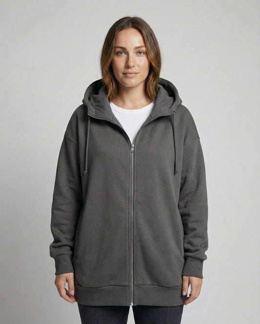 Women's Oversized Zip Up Hoodie in Grey
