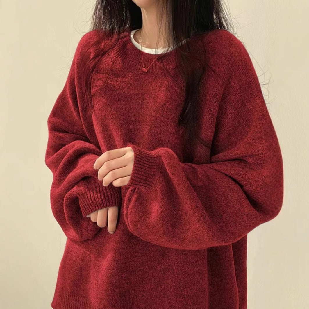 Women's Plush Oversized Sweater in Red