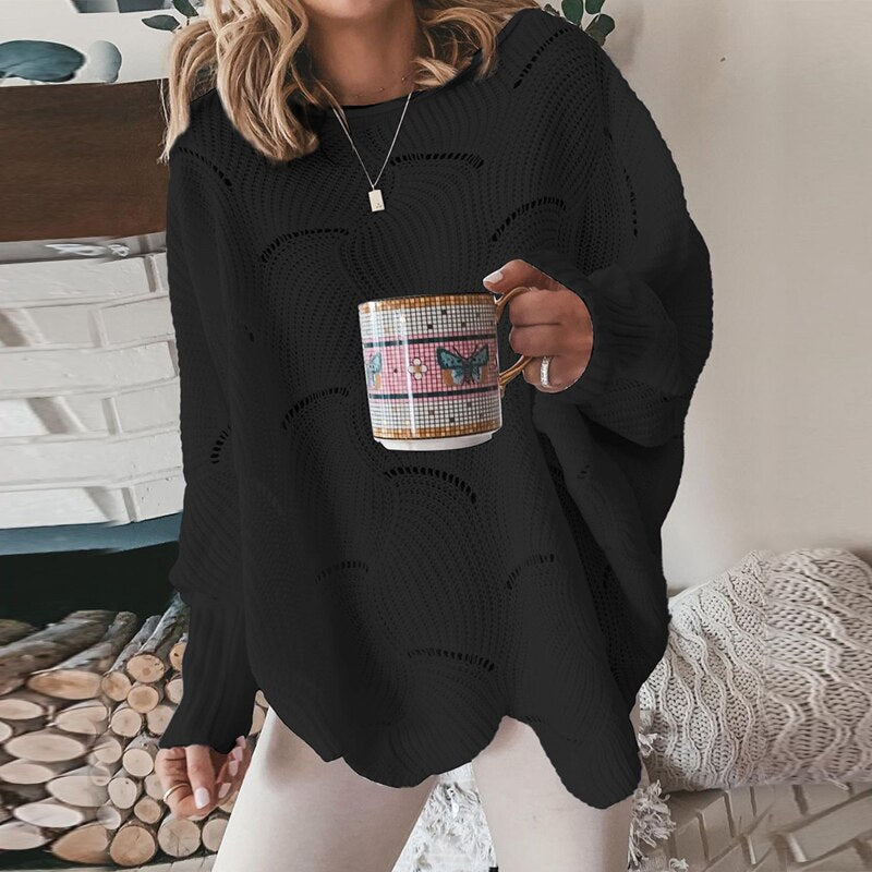 Women's Pointelle Knit Sweater in Black