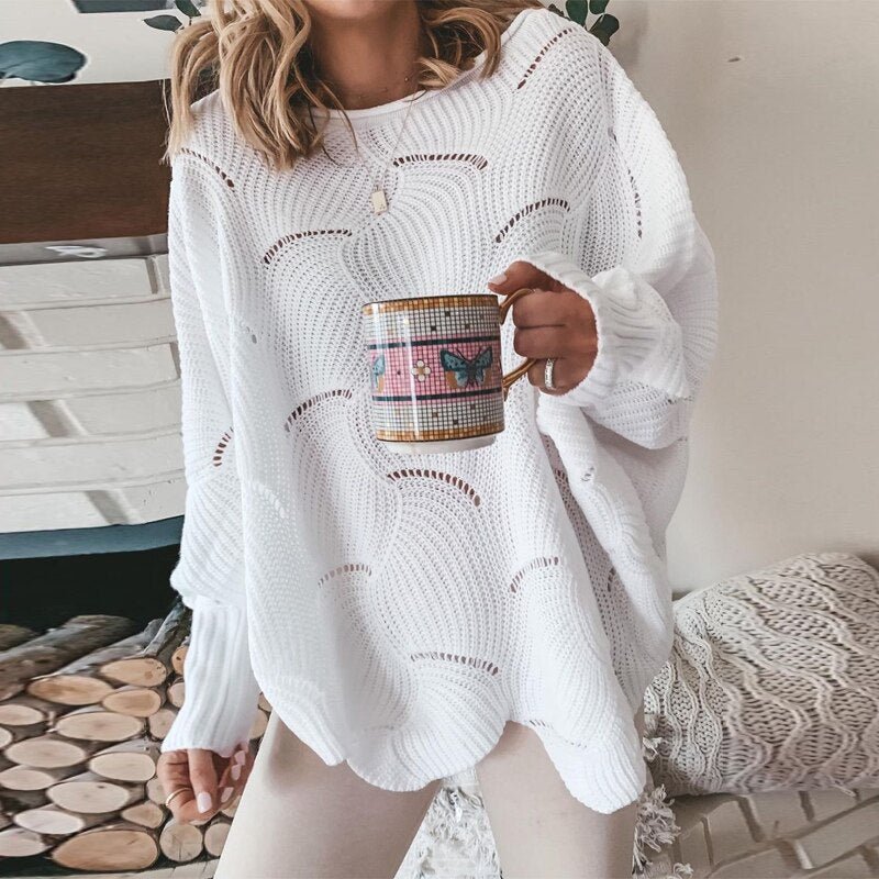 Women's Pointelle Knit Sweater in White