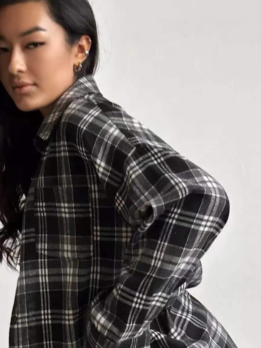 Women's Press Stud Check Flannel Shirt in Black Check