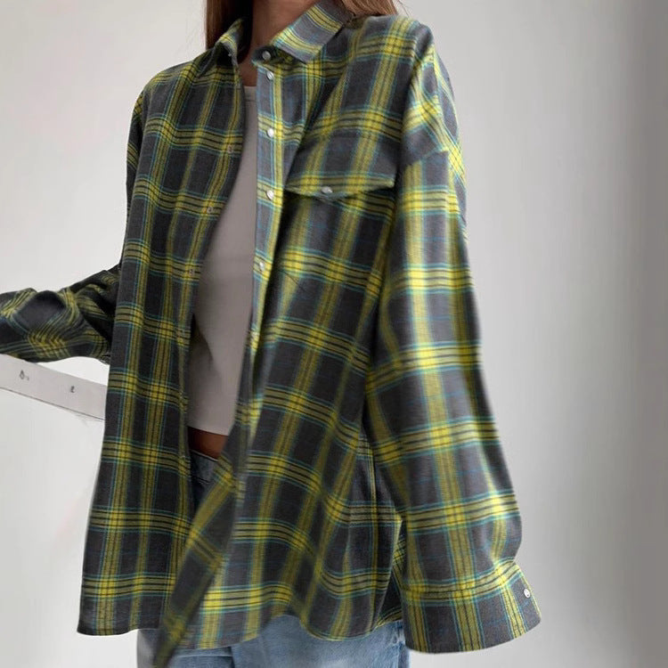 Women's Press Stud Check Flannel Shirt in Olive Check