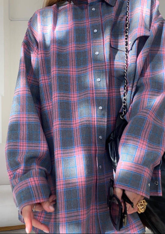 Women's Press Stud Check Flannel Shirt in Pink Check