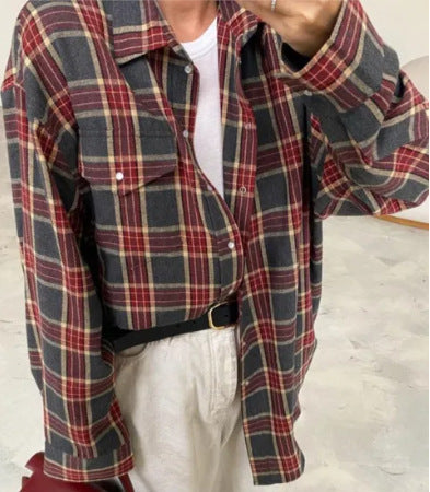 Women's Press Stud Check Flannel Shirt in Red Check
