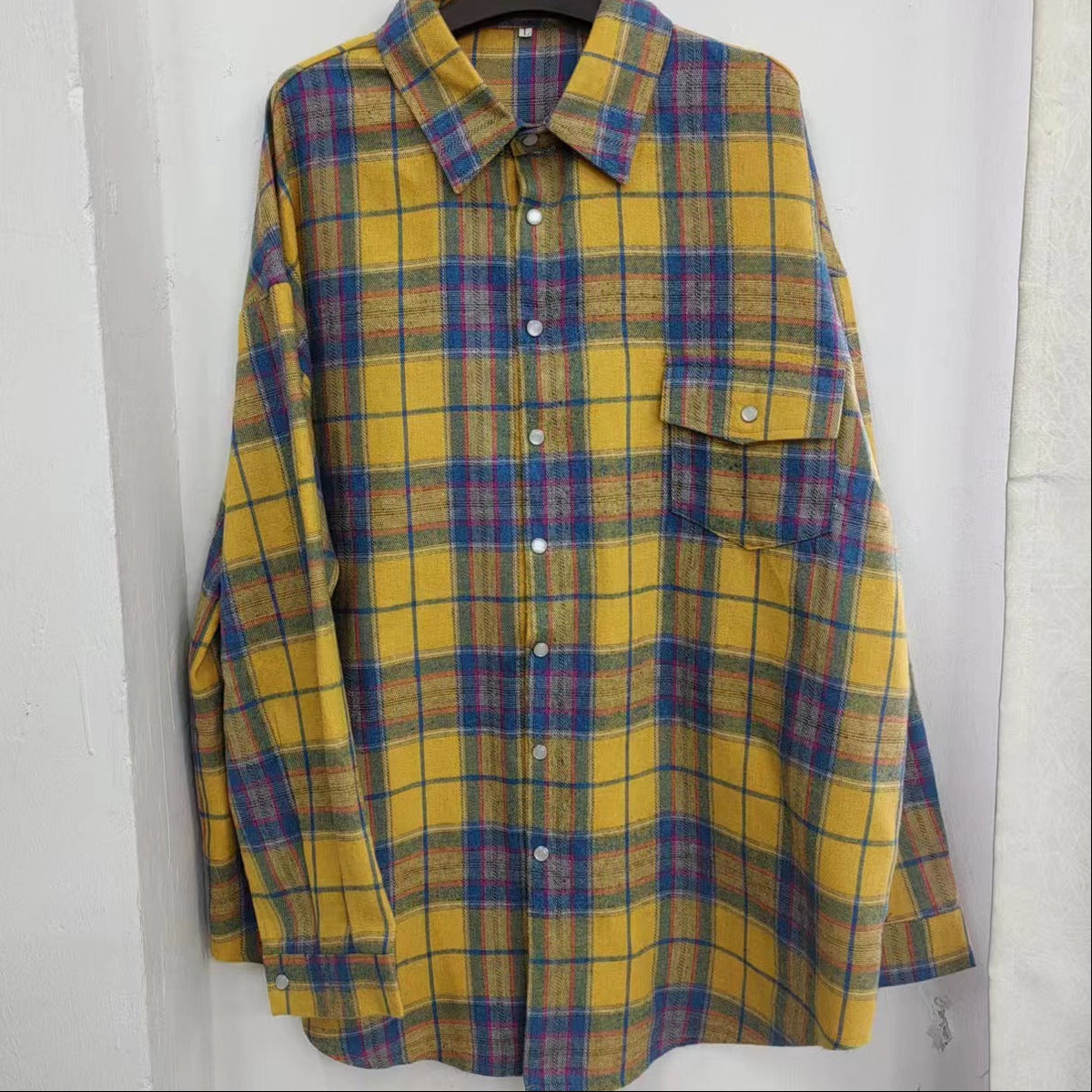 Women's Press Stud Check Flannel Shirt in Yellow Check