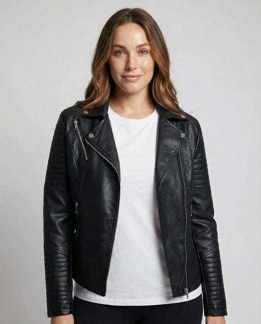Women's Quilted Biker Jacket in Black