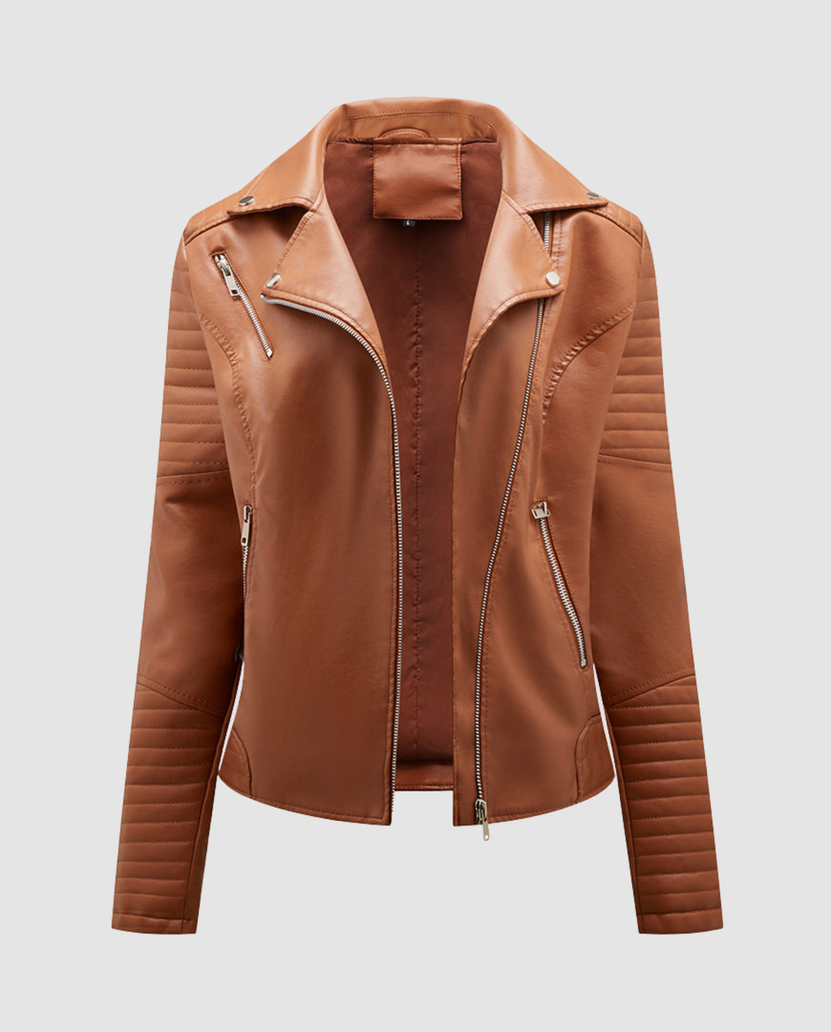 Women's Quilted Biker Jacket in Brown