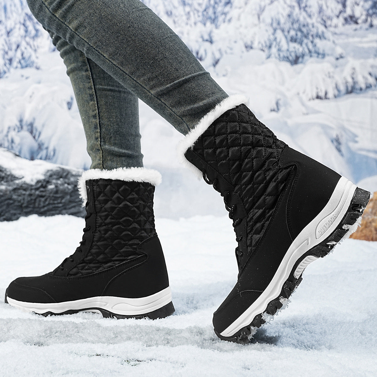Women's Quilted Lace Up Winter Boots
