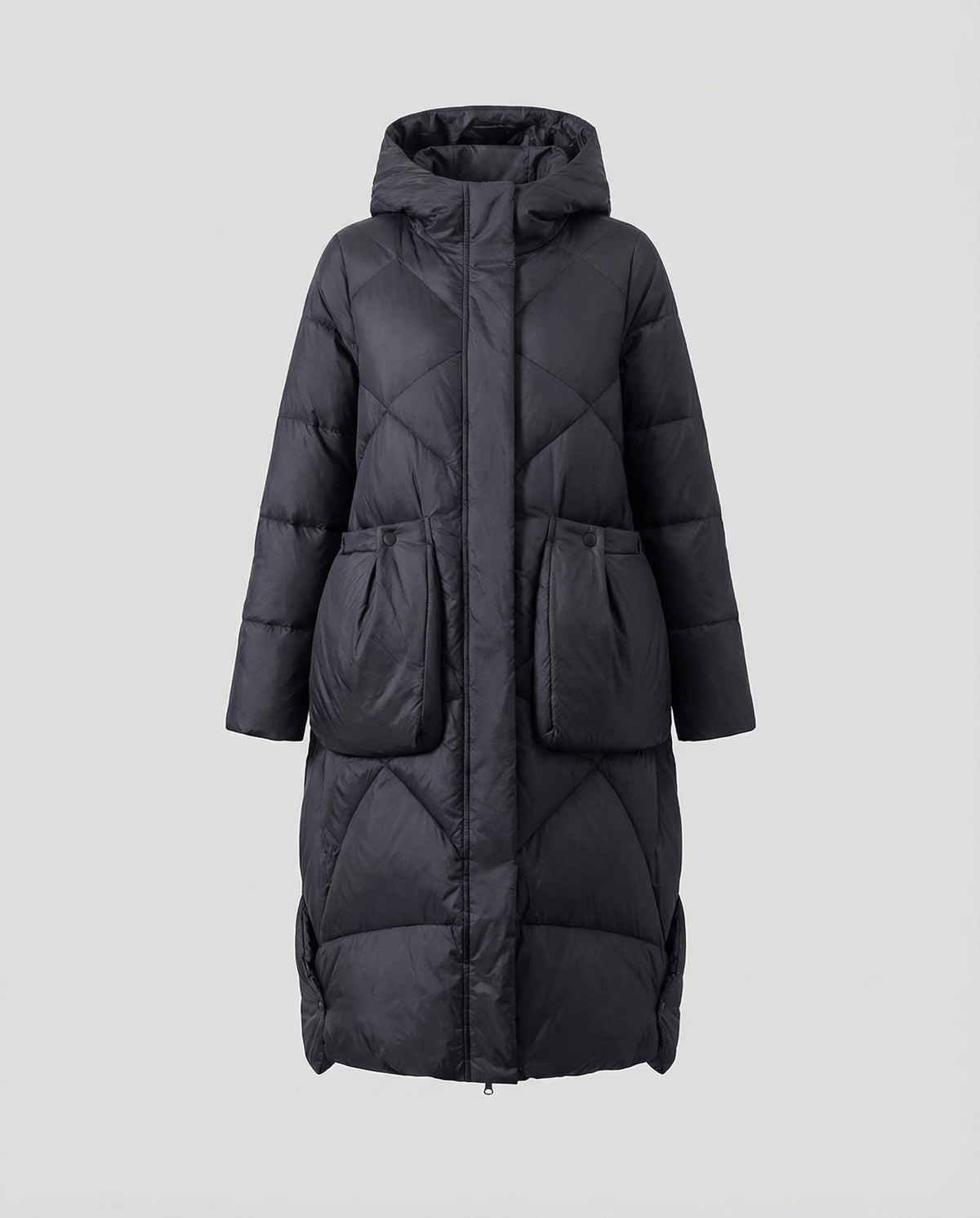 Women's Quilted Longline Coat in Black