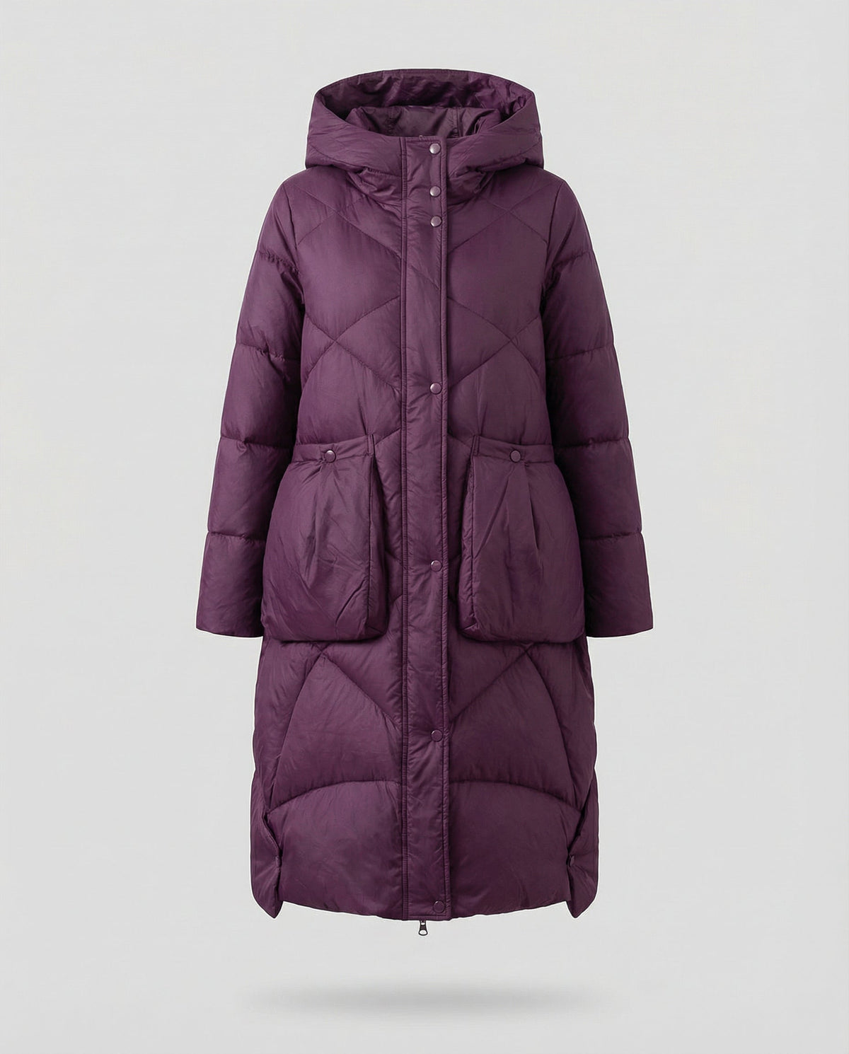 Women's Quilted Longline Coat in Purple