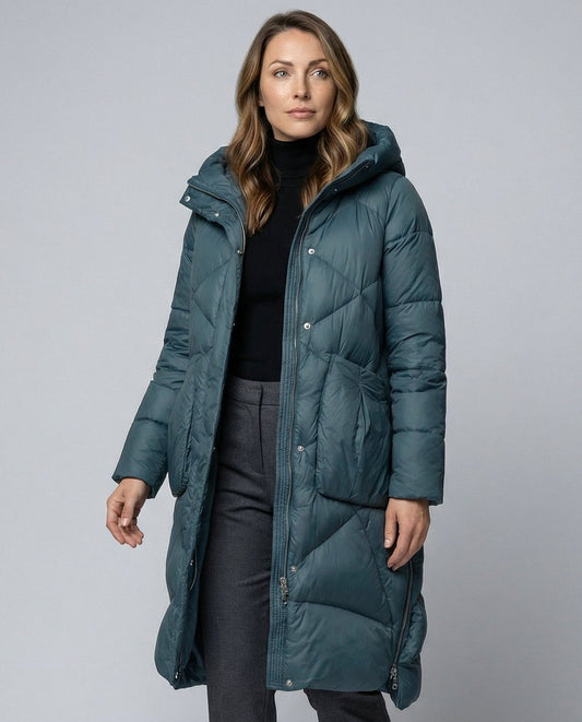 Women's Quilted Longline Coat in Teal