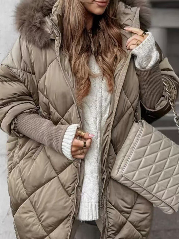 Women's Quilted Longline Parka in Camel
