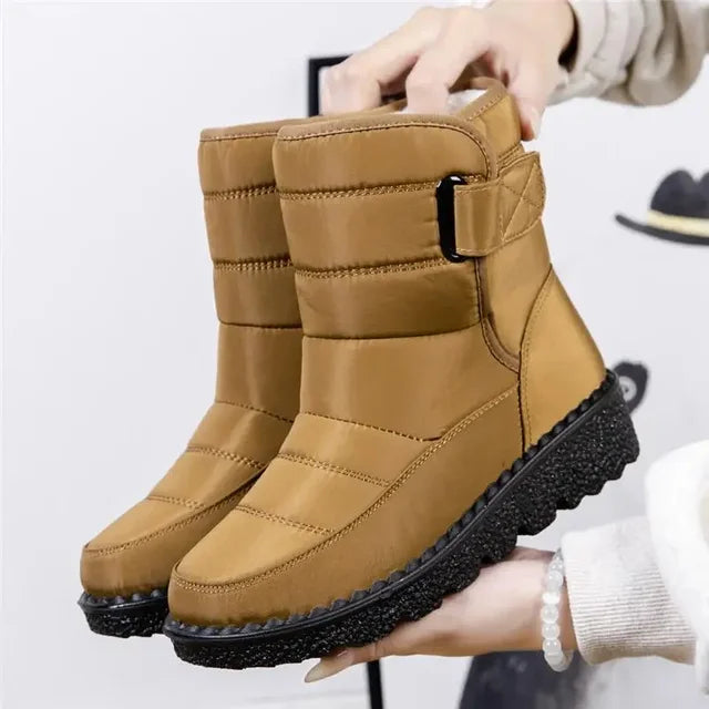 Women's Quilted Strap Winter Boots in Tan