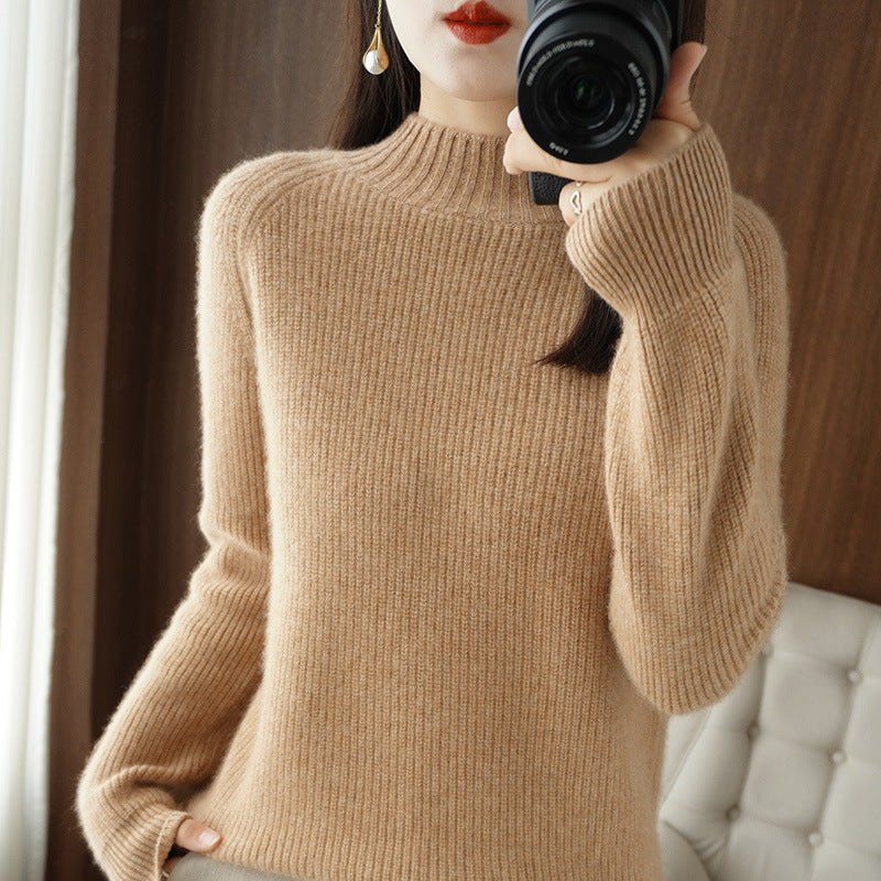 Women's Raglan Sleeve Mock Neck Sweater in Camel