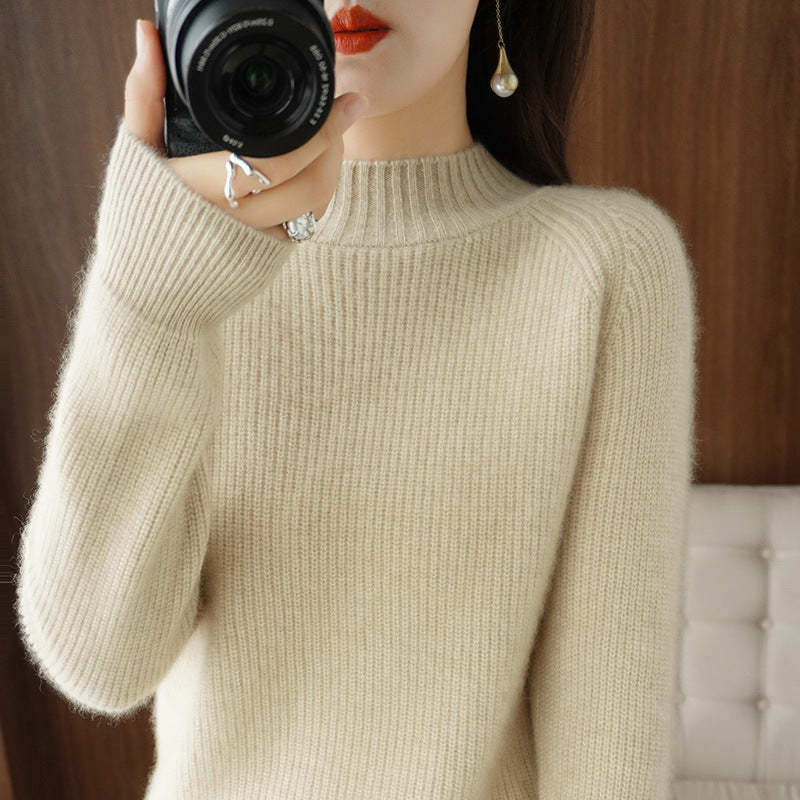 Women's Raglan Sleeve Mock Neck Sweater in Cream