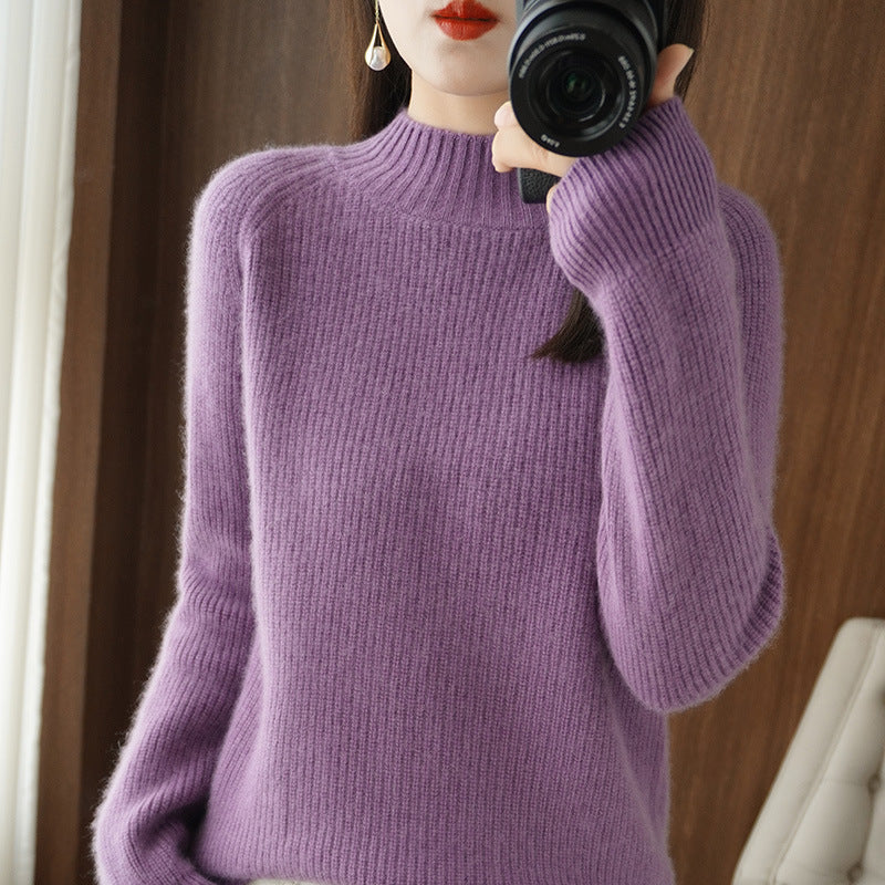 Women's Raglan Sleeve Mock Neck Sweater in Purple
