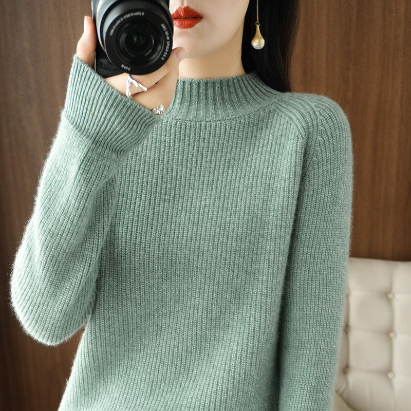 Women's Raglan Sleeve Mock Neck Sweater in Sage Green