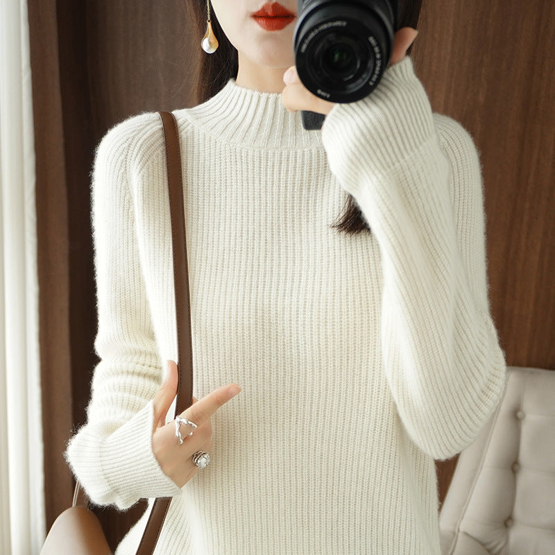 Women's Raglan Sleeve Mock Neck Sweater in White