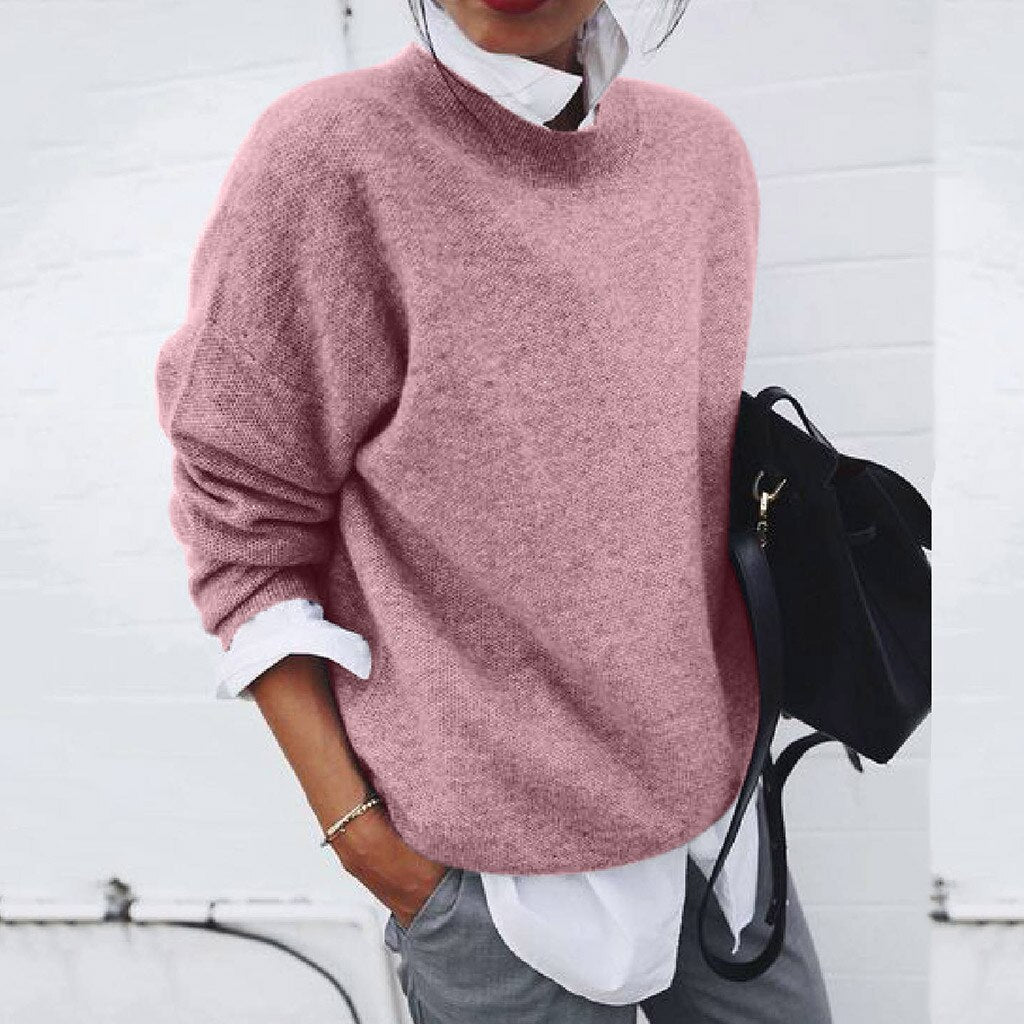 Women's Relaxed Crew Neck Sweater in Dusty Pink