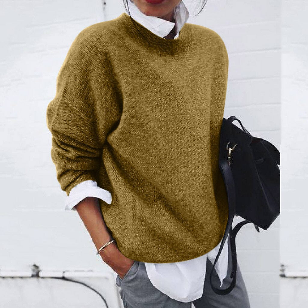Women's Relaxed Crew Neck Sweater in Mustard