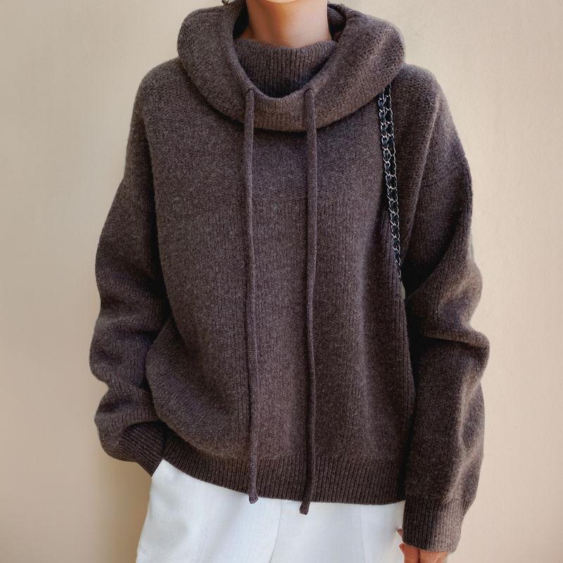 Women's Relaxed Knit Hoodie in Brown