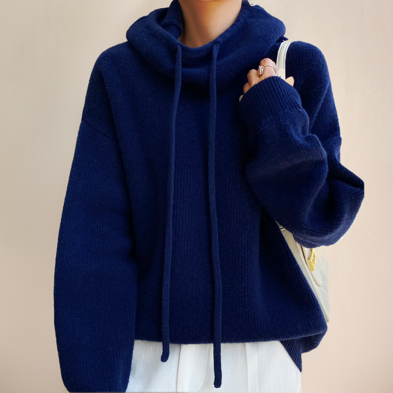 Women's Relaxed Knit Hoodie in Dark Blue