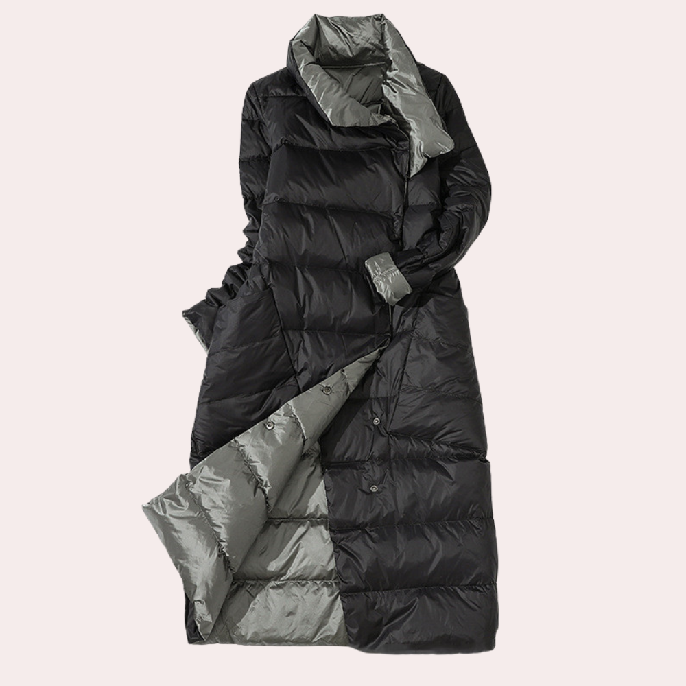 Women's Reversible Long Puffer Winter Jacket in Black