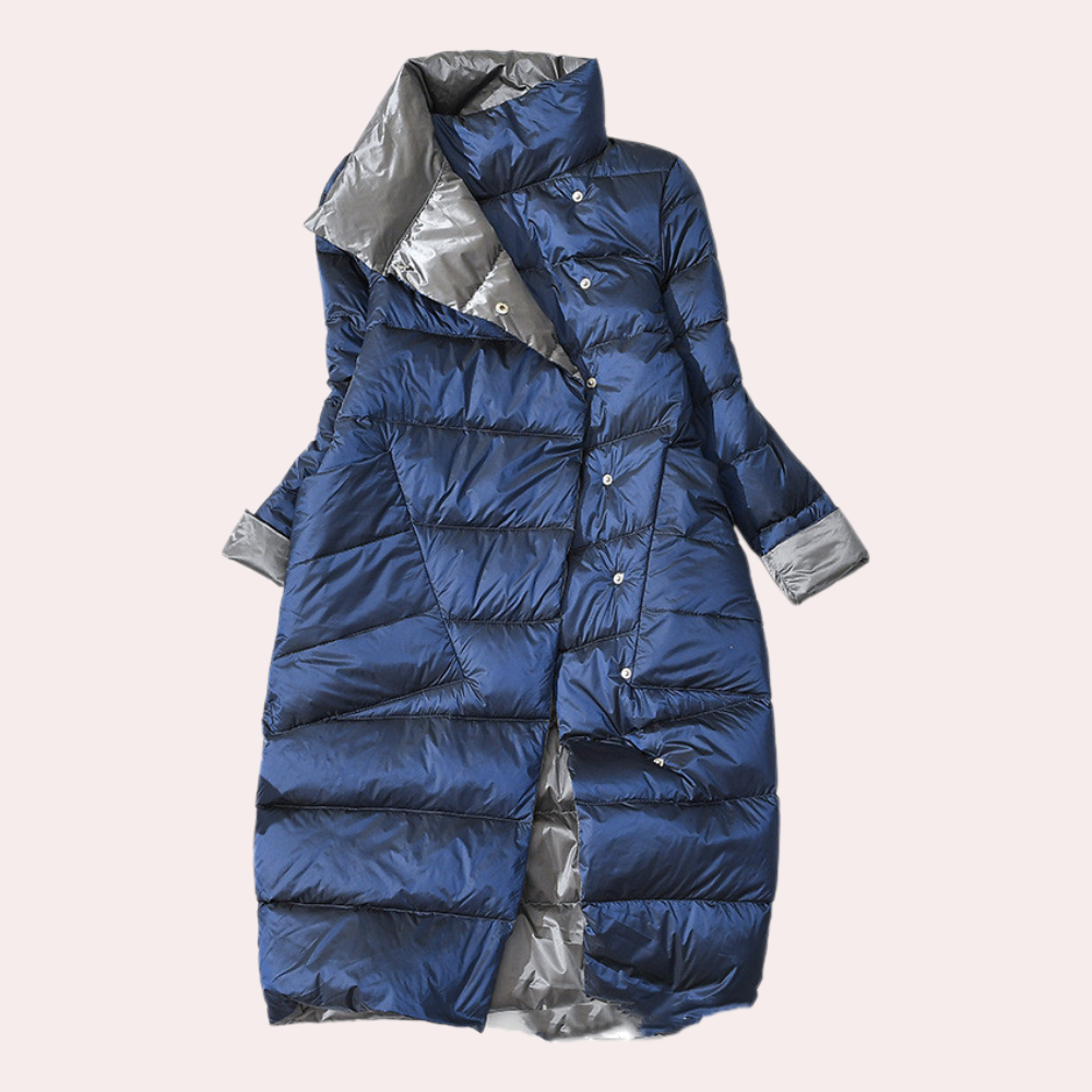 Women's Reversible Long Puffer Winter Jacket in Navy