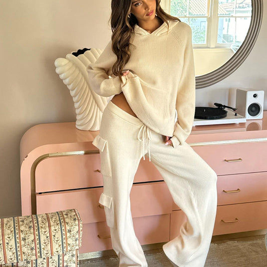 Women's Ribbed Knit Hoodie & Trouser Set
