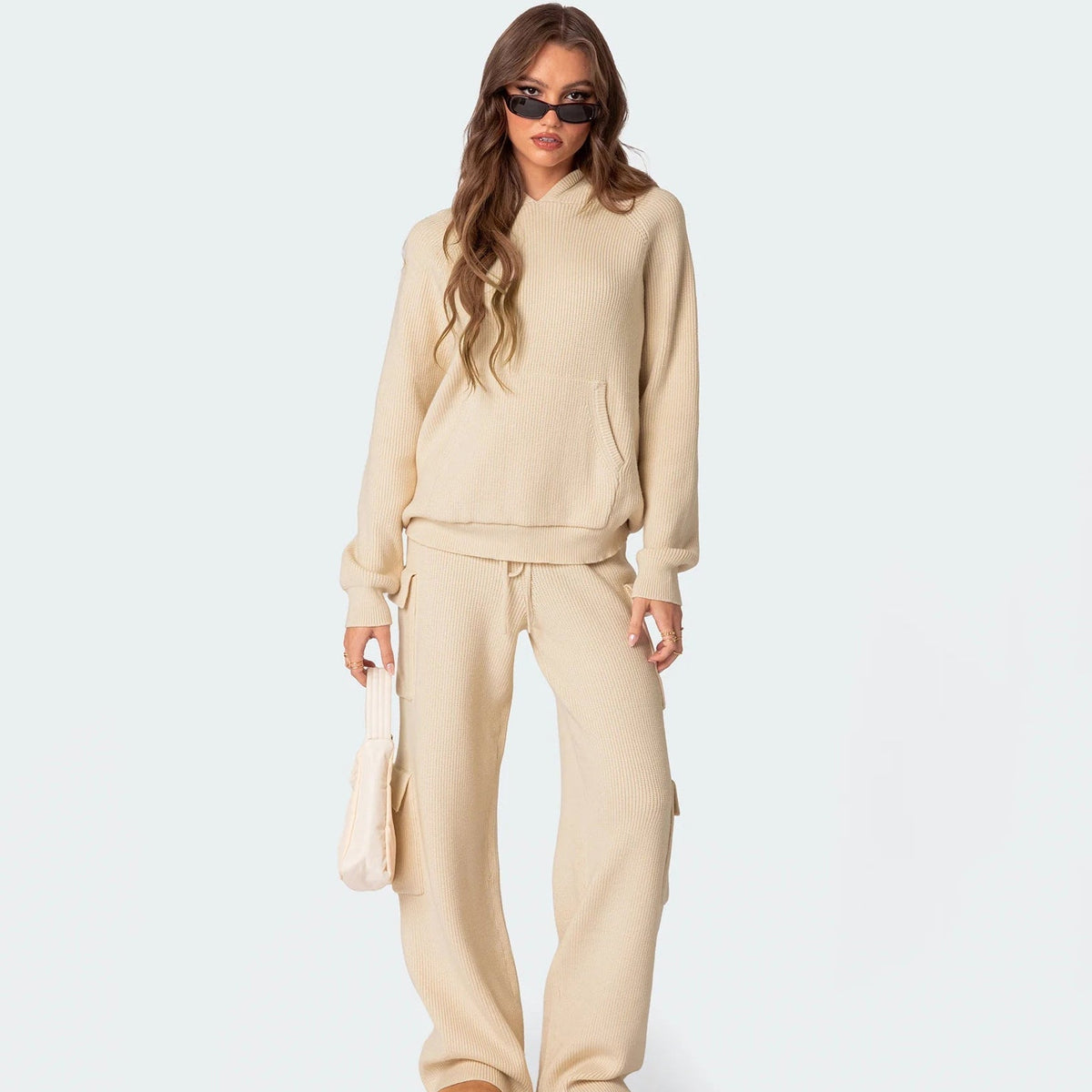 Women's Ribbed Knit Hoodie & Trouser Set