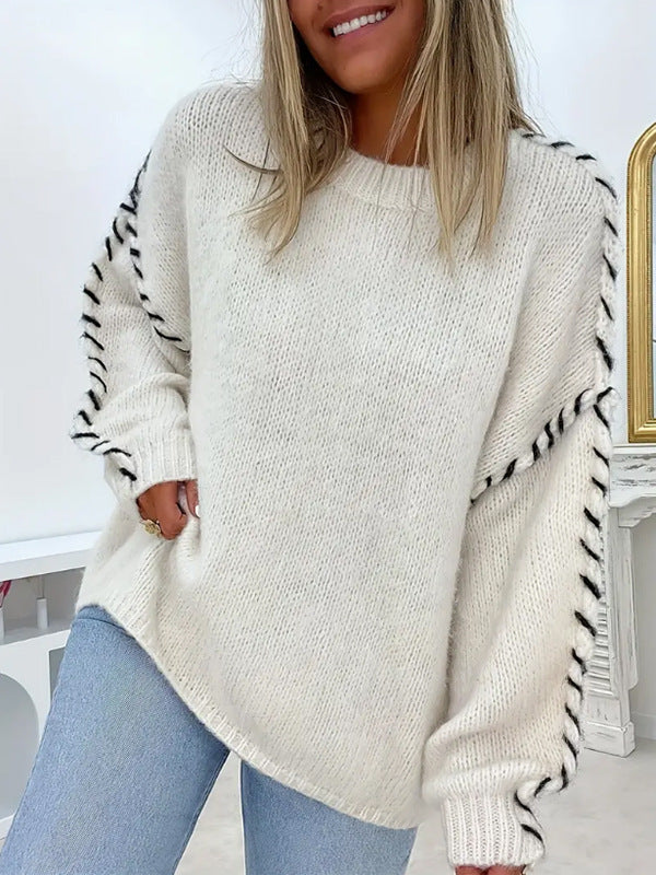 Women's Round Neck Oversized Sweater in Apricot