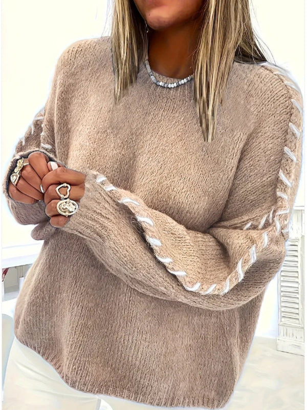 Women's Round Neck Oversized Sweater in Khaki
