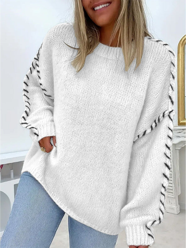 Women's Round Neck Oversized Sweater in White
