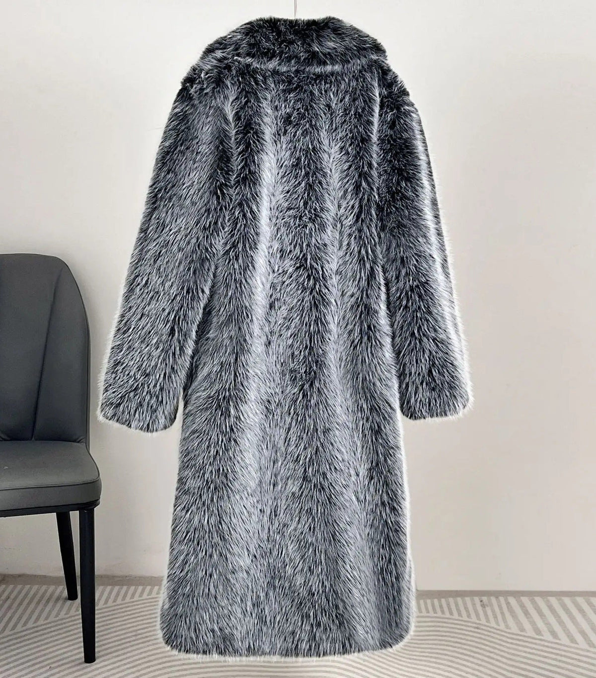 Women's Shaggy Faux Fur Coat in Black and White