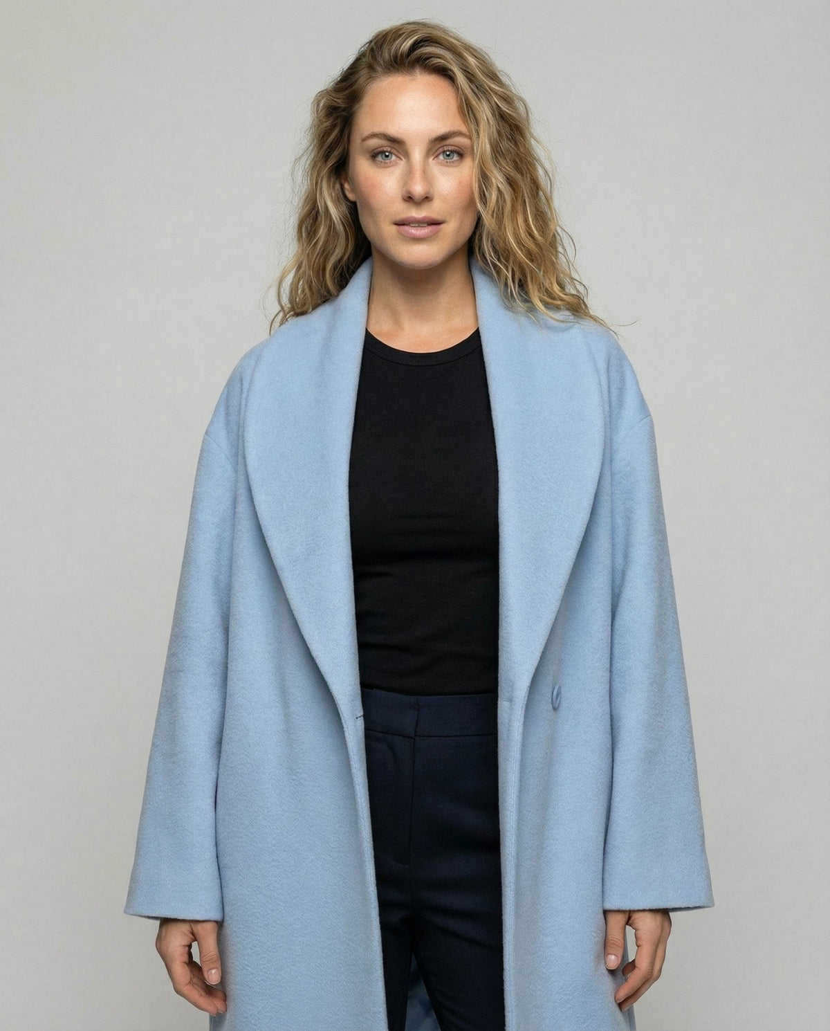 Women's Shawl Collar Coat in Light Blue