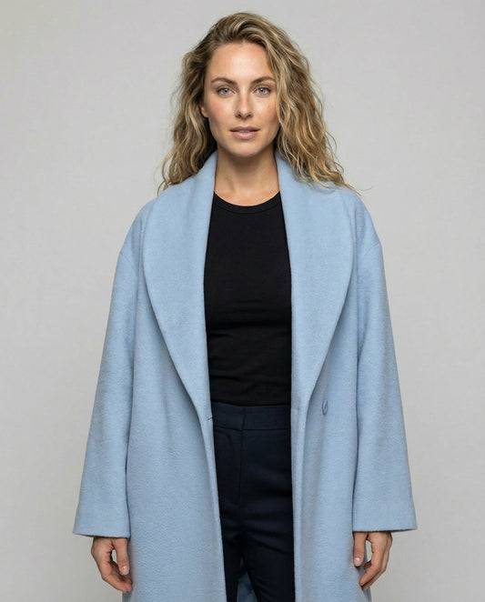 Women's Shawl Collar Coat in Light Blue