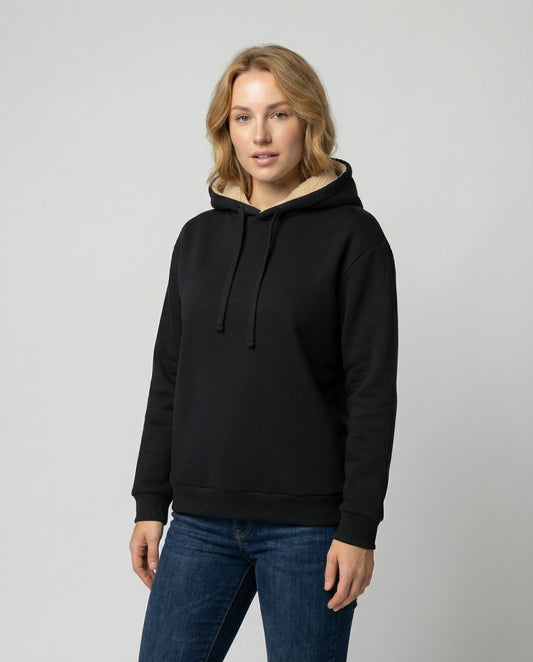 Women's Sherpa Lined Hoodie in Black
