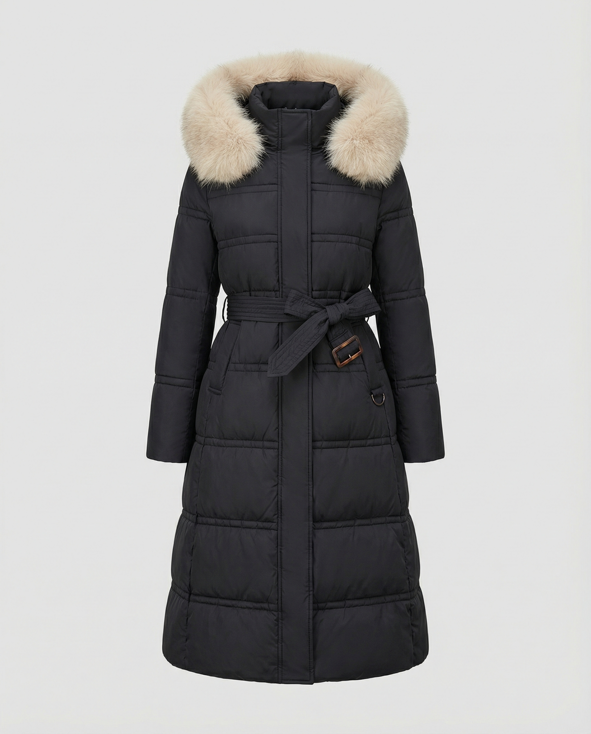 Women's Sherpa Lined Padded Coat in Black (Beige Collar)