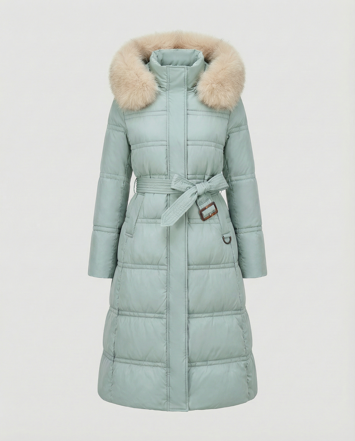 Women's Sherpa Lined Padded Coat in Light Blue (Beige Collar)