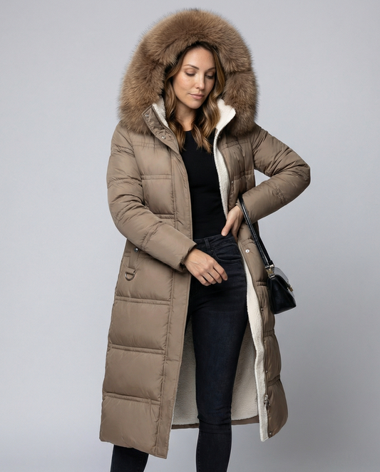 Women's Sherpa Lined Padded Coat in Taupe