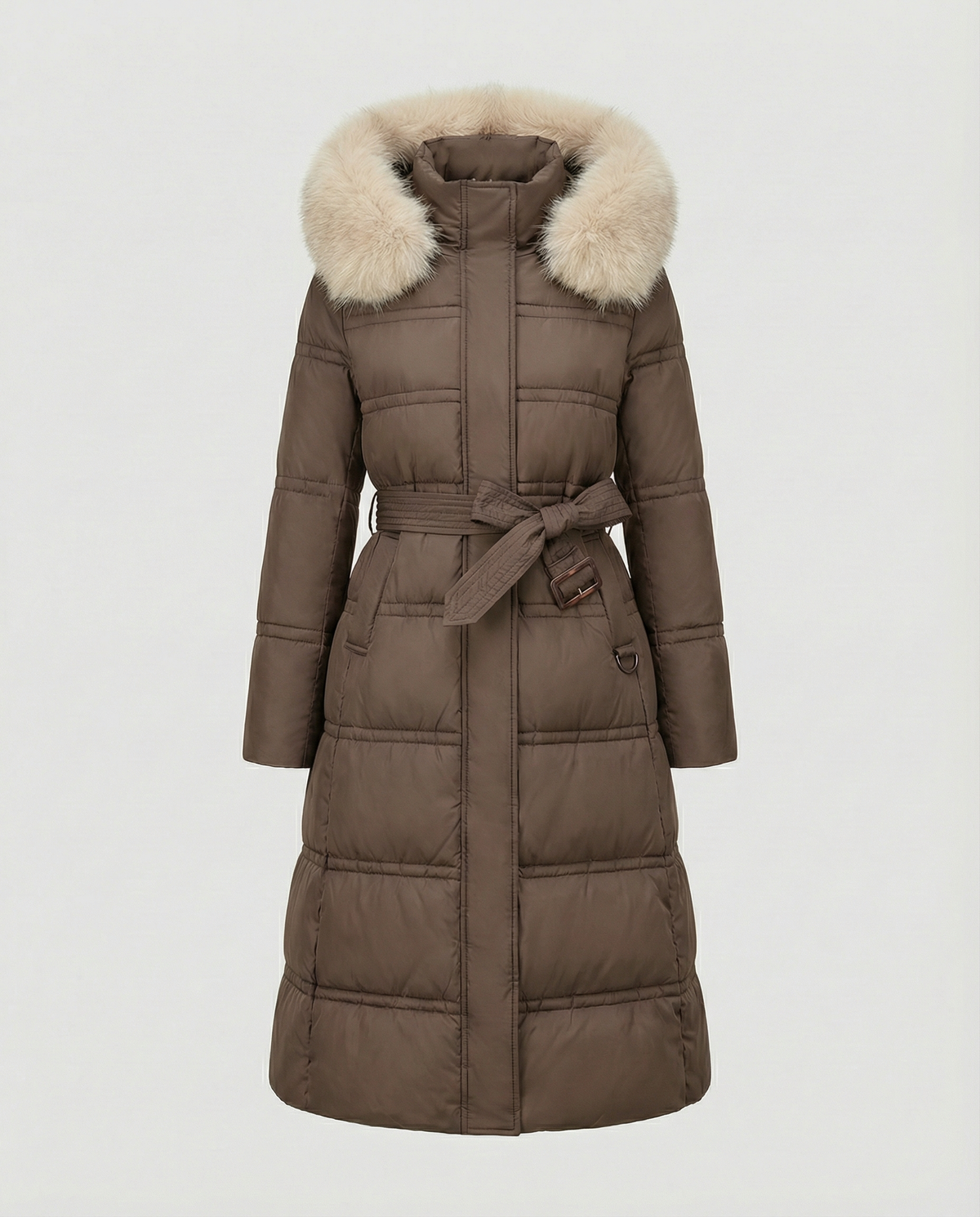 Women's Sherpa Lined Padded Coat in Taupe (Beige Collar)
