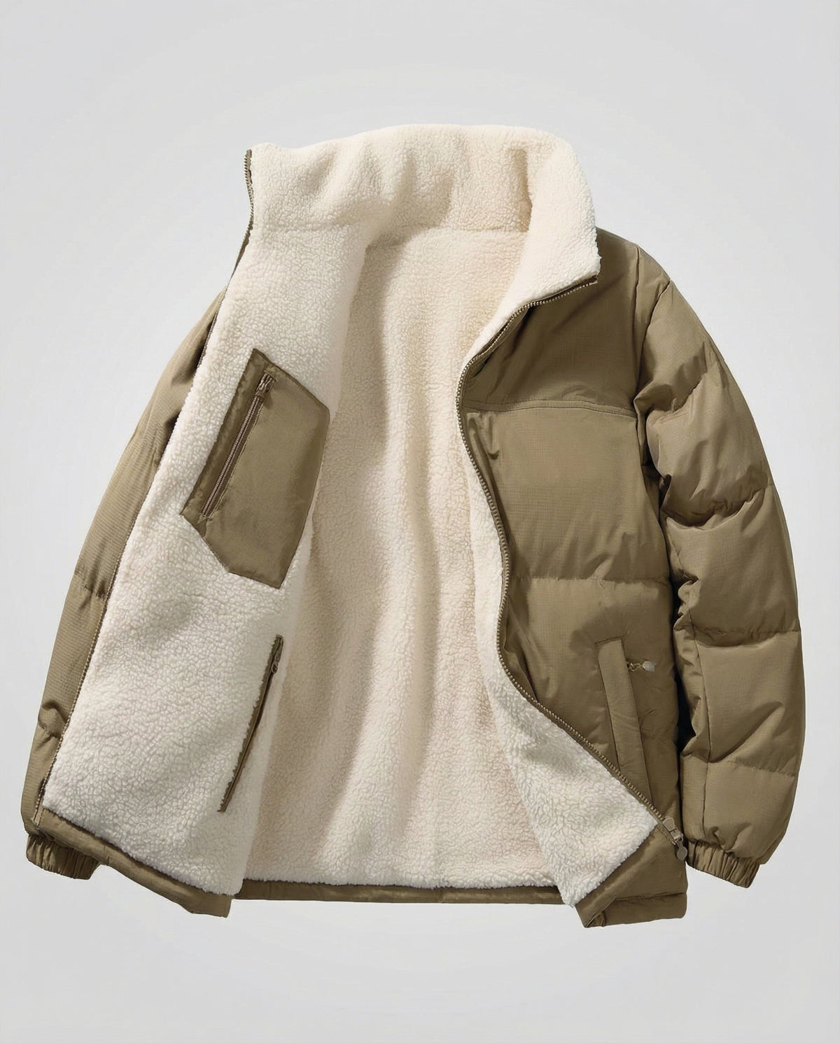 Women's Sherpa Lined Puffer Winter Jacket in Army Green