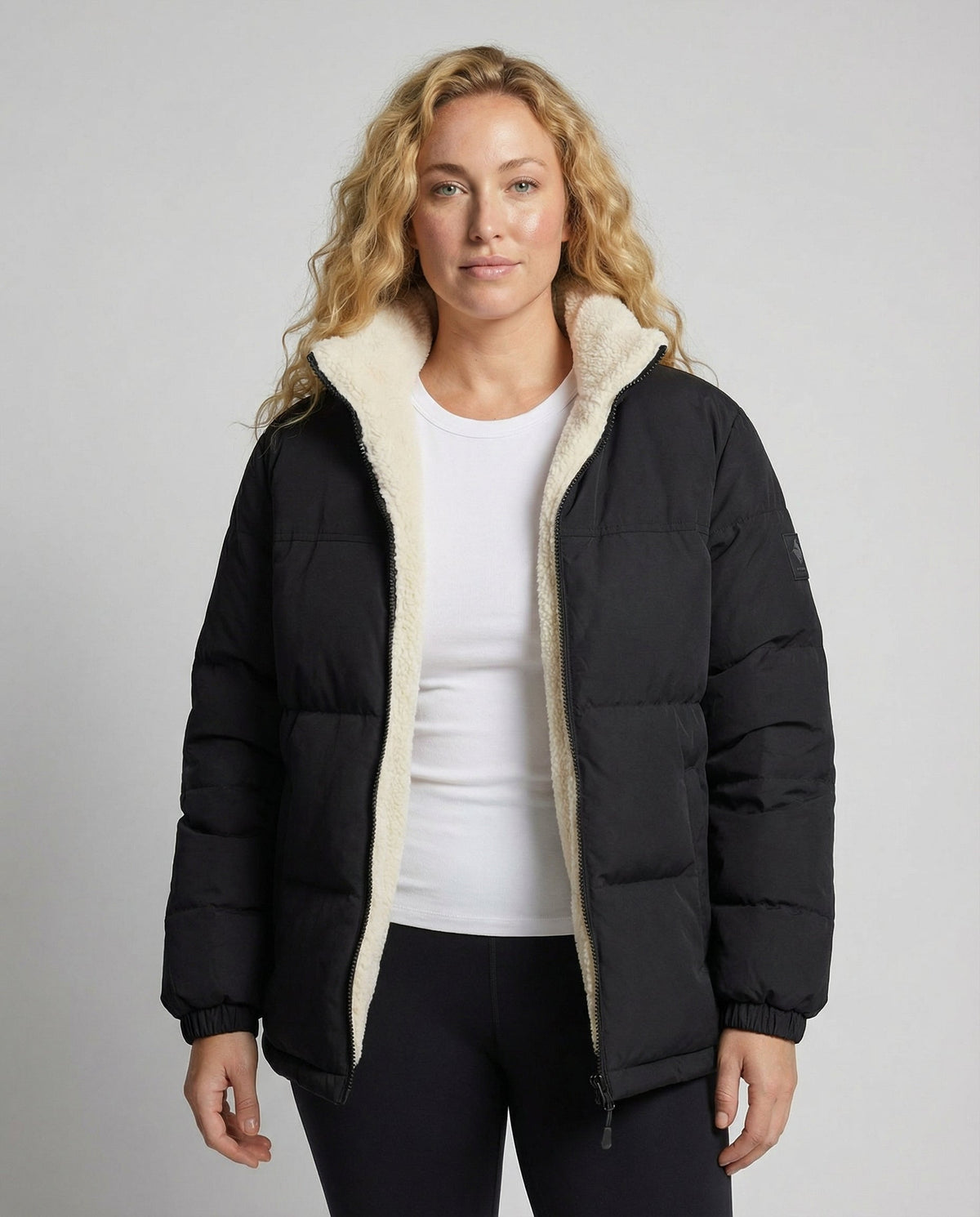 Women's Sherpa Lined Puffer Winter Jacket in Black