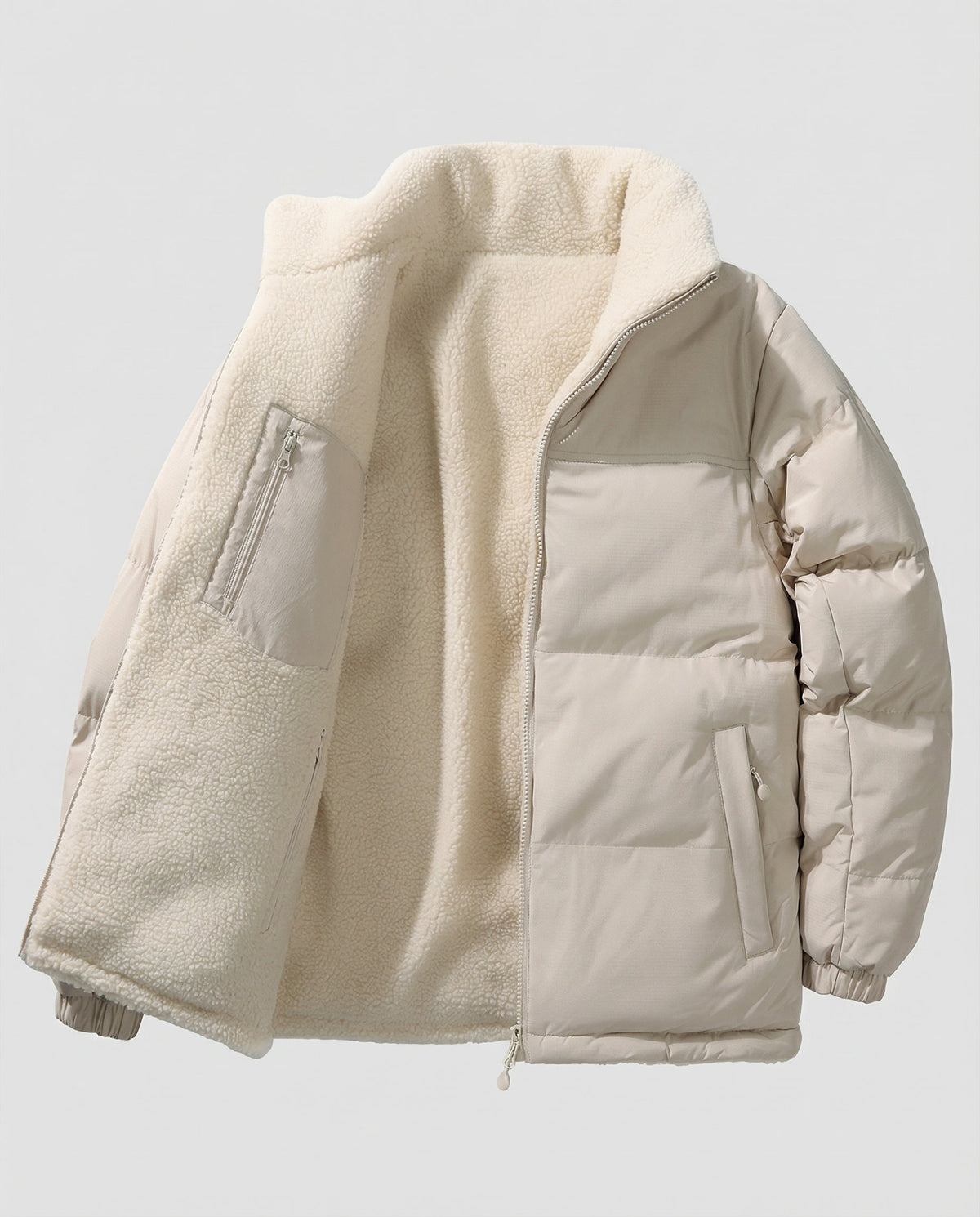 Women's Sherpa Lined Puffer Winter Jacket in Cream