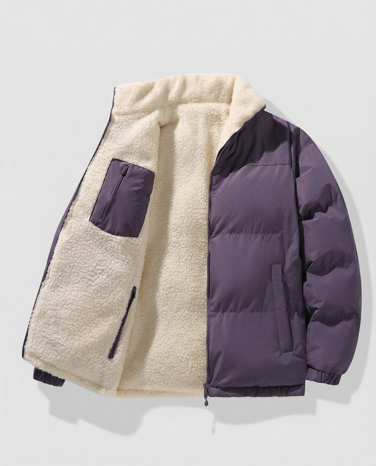 Women's Sherpa Lined Puffer Winter Jacket in Plum